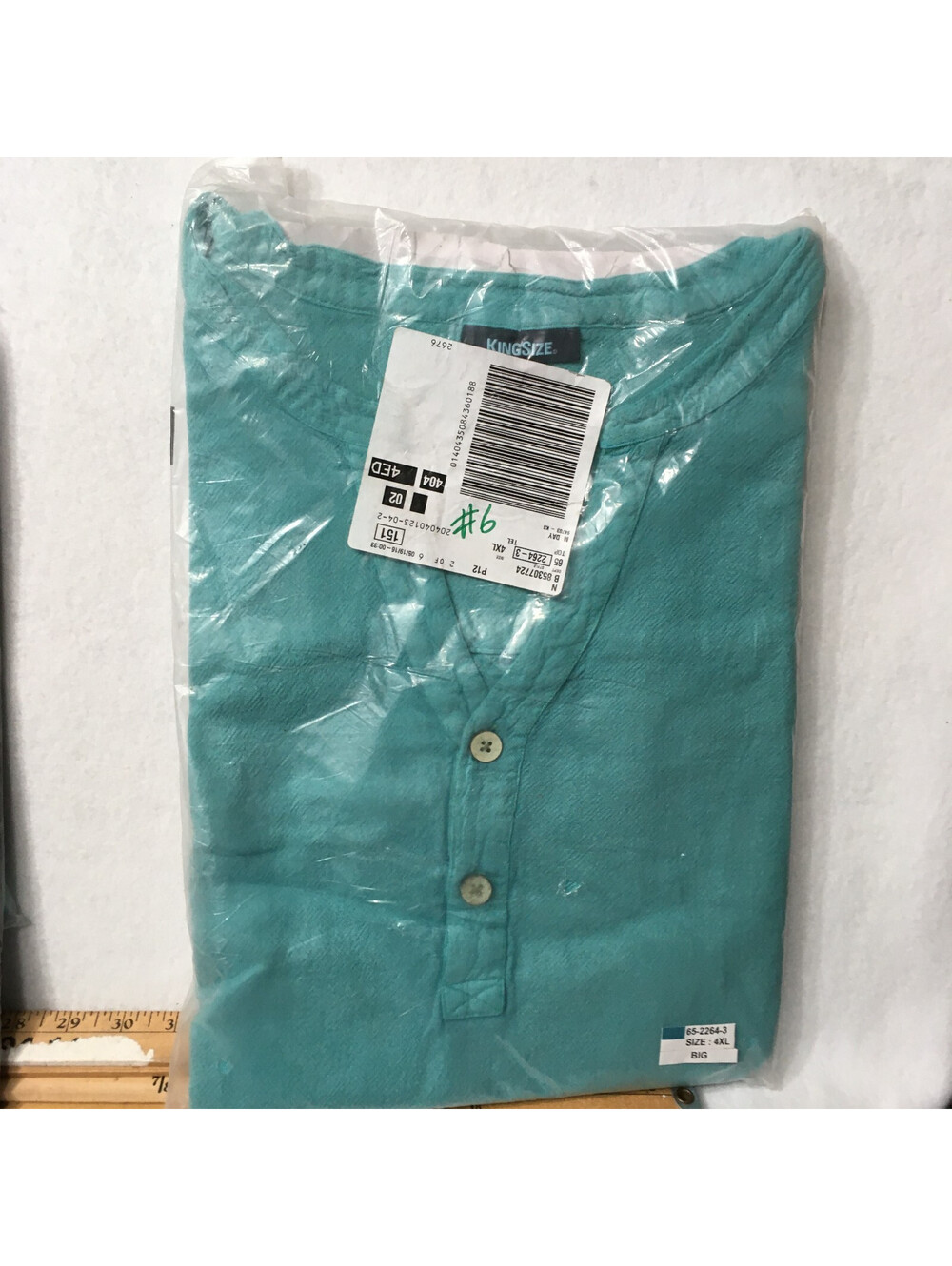 KINGSIZE Vintage Mens Big 4XL NO Collar Button Shirt NEW NIP XXXXL #6 teal